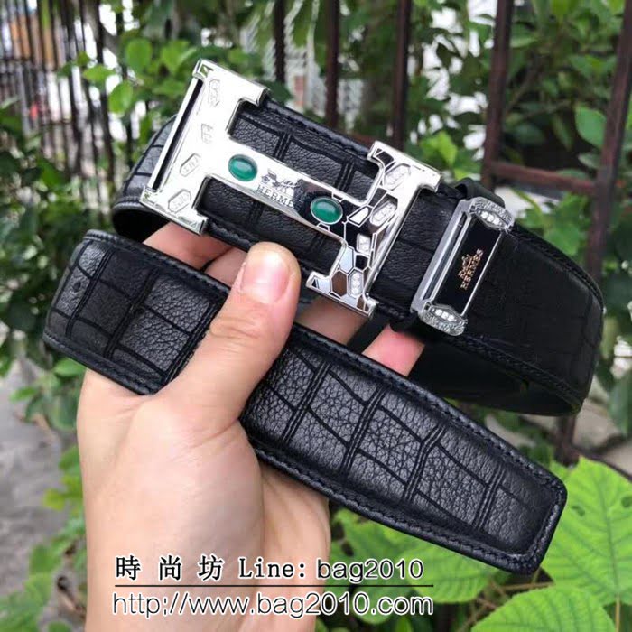 愛馬仕HERMES 南非野生鹿皮 精湛工藝鑲鑽貓眼石高端男士皮帶 HHG1523